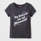 Girls' Adaptive Short Sleeve 'unicorn Ate My Homework' Graphic T-shirt - Cat & Jack Charcoal