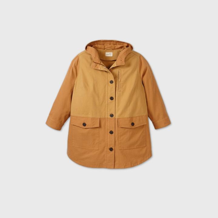 Women's Plus Size Mid Length Colorblock Utility Parka Jacket - Universal Thread Camel