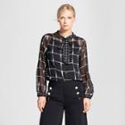 Women's Drapey Tie Neck Blouse - Who What Wear Black Plaid