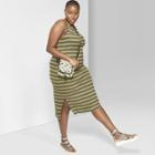 Women's Plus Size Striped Sleeveless Round Neck Knit Tank Midi Dress - Wild Fable Olive