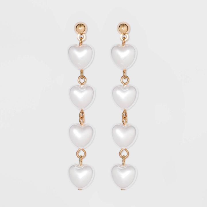 Linear Pearl Heart Drop Earrings - Wild Fable Gold, Women's