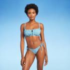 Juniors' Seersucker Tunneled Tie-front Bralette Bikini Top - Xhilaration Blue Plaid D/dd Cup