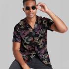 Adult Printed Casual Fit Short Sleeve Button-down Shirt - Original Use Black/leaf