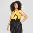 Women's Plus Size Floral Print Button Detail Sleeveless Tank Top - Who What Wear Yellow X
