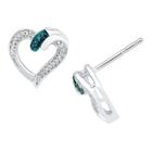 Target 0.03 Ct. T.w. Round White And Blue Diamond Prong Set Heart Earring In Sterling Silver (ij-i2-i3), Girl's