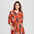 Women's Tropical Print Long Sleeve Button-up Shirt- Who What Wear Orange/blue Xxl, Orange/blue Tropical Print
