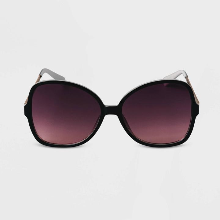 Women's Oversized Angular Butterfly Sunglasses - A New Day Black