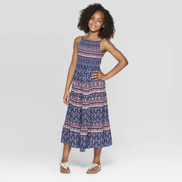 Girls' Smocked Tiered Maxi Dress - Art Class Navy (blue)