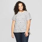 Women's Plus Size Striped Short Sleeve Crew Neck Side Tie T-shirt - Universal Thread Navy