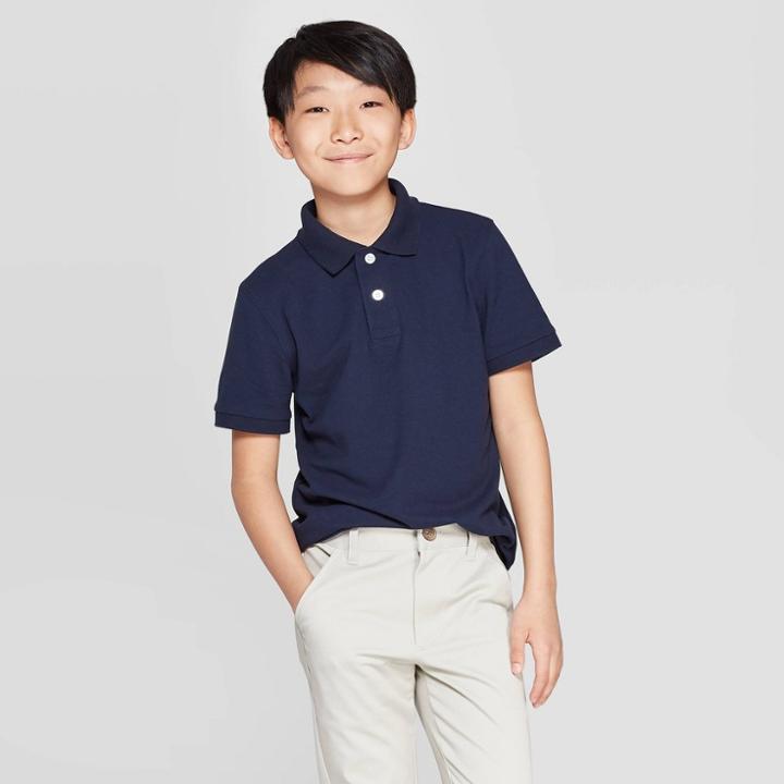 Boys' Uniform Short Sleeve Pique Polo Shirt - Cat & Jack Navy (blue)