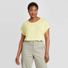 Women's Plus Size Short Sleeve Crewneck Cuffed Linen T-shirt - Ava & Viv Yellow X, Women's
