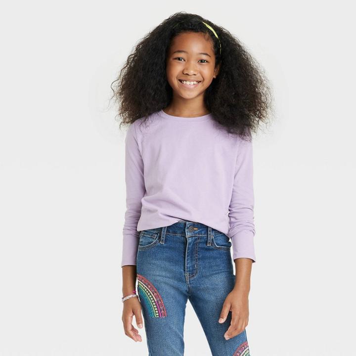 Girls' Long Sleeve T-shirt - Cat & Jack Purple
