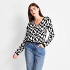 Women's Asymmetrical V-neck Pullover Crop Sweater - Future Collective With Kahlana Barfield Brown Black/white Geometric Xxs