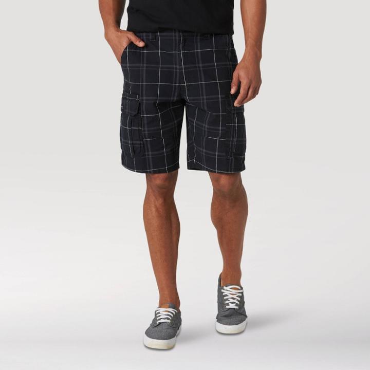 Wrangler Men's Plaid 10 Cargo Shorts - Black