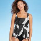 Women's Square Neck Sharkbite Hem Tankini Top - Kona Sol Black & White