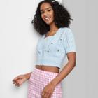 Women's Short Sleeve Floral Embroidered Cropped Cardigan - Wild Fable