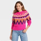 Women's Crewneck Sweater - A New Day Pink Fair Isle