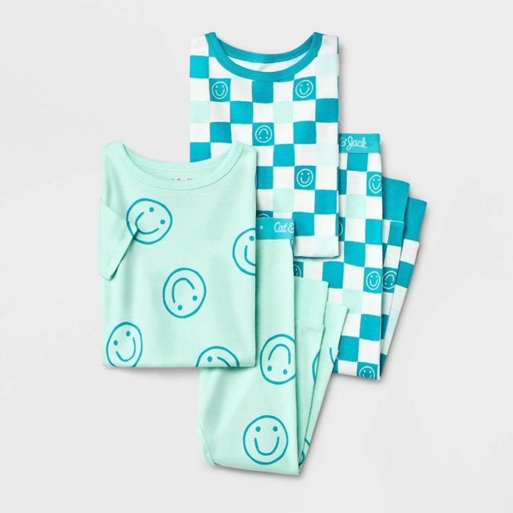 Toddler Girls' 4pc Smile & Check Tight Fit Pajama Set - Cat & Jack Green