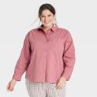 Women's Plus Size Long Sleeve Button-down Boyfriend Shirt - A New Day Pink