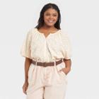 Women's Plus Size Puff Short Sleeve Button-front Blouse - Universal Thread White