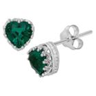 1 1/2 Tcw Tiara Sterling Silver Heart-cut Emerald Crown Earrings
