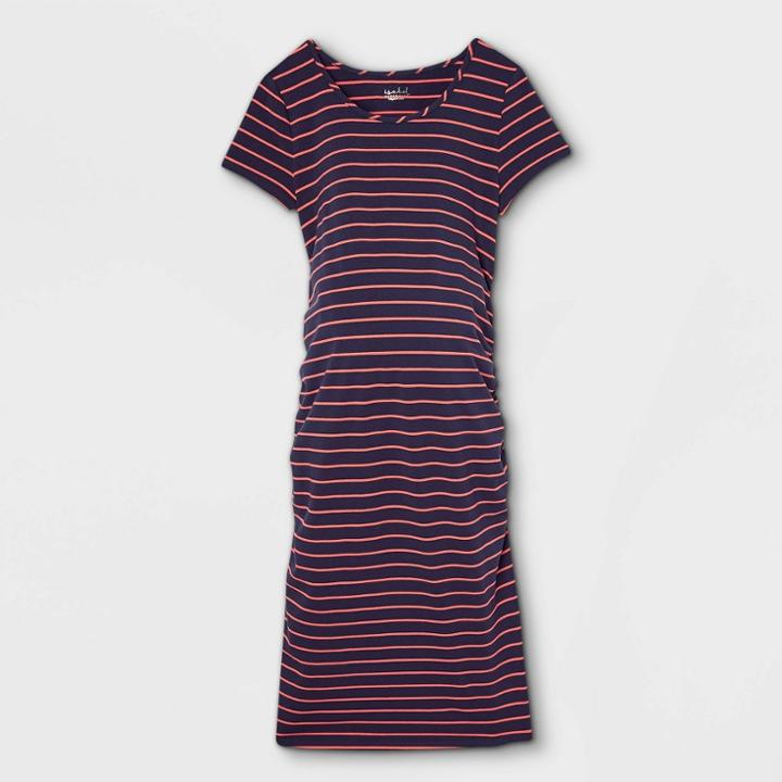 Striped Short Sleeve T-shirt Maternity Dress - Isabel Maternity By Ingrid & Isabel Navy/orange