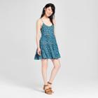Women's Floral Print Strappy Tiered Shift Sundress- Xhilaration Turquoise/rust