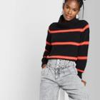 Women's Striped Turtleneck Pullover Sweater - Wild Fable Black