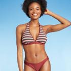 Juniors' Crochet Triangle Bikini Top - Xhilaration Clay Stripe D/dd Cup, Beige/ivory/green