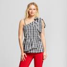 Women's Gingham One Shoulder Peplum Blouse - Who What Wear Black/white Xs, Black/white Gingham