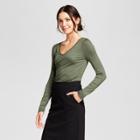 Women's Fitted Long Sleeve T-shirt - A New Day Olive (green)