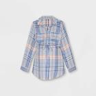 Maternity Plaid Rolled Tab Long Sleeve Collared Woven Popover T-shirt - Isabel Maternity By Ingrid & Isabel Blue