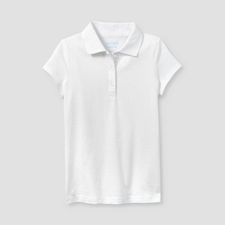 Girls' Short Sleeve Jersey Uniform Polo Shirt - Cat & Jack White