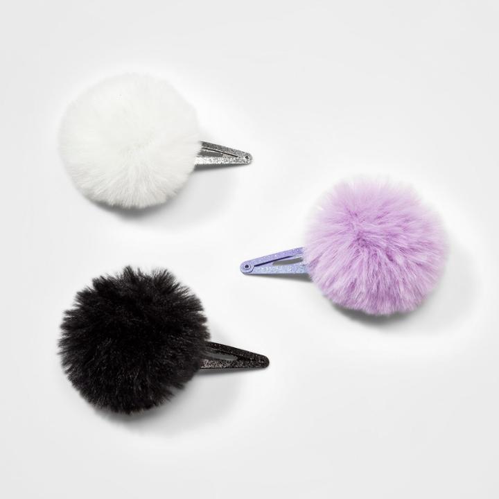 Toddler Girls' 3pk Pom Hair Clips - Cat & Jack White/gold/purple