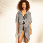 Women's Tie Front Kimono Cover Up - Kona Sol Black Geo