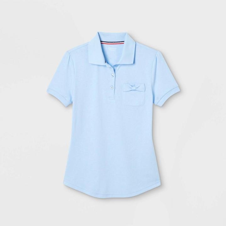 French Toast Girls' Bow Pocket Uniform Jersey Polo - Blue