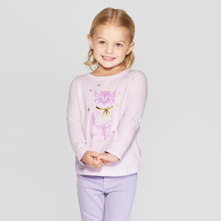 Toddler Girls' Long Sleeve 'cat' Graphic T-shirt - Cat & Jack Light Purple
