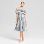 Women's Striped Off The Shoulder Tiered Maxi Dress - Needlework White