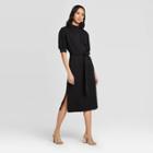 Women's Short Sleeve High Neck Rib Trim A-line Midi Dress - Who What Wear Black