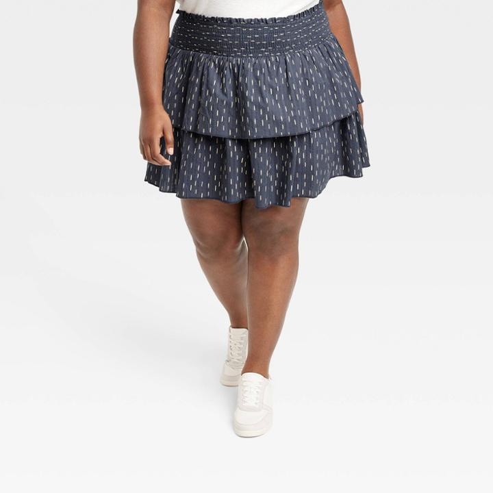 Women's Plus Size Short Tiered Ruffle Mini Skirt - Universal Thread Gray Ikat