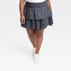 Women's Plus Size Short Tiered Ruffle Mini Skirt - Universal Thread Gray Ikat