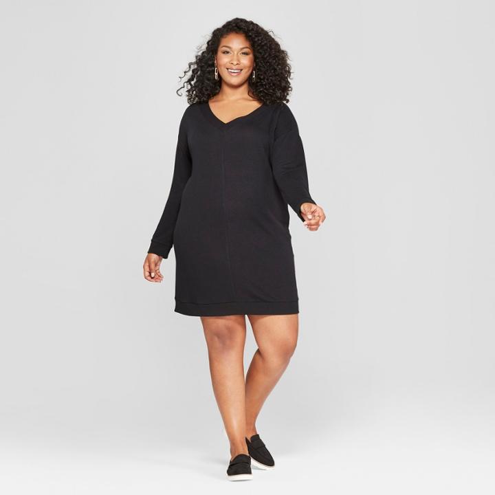 Women's Plus Size Tie Back Dress - Ava & Viv Black