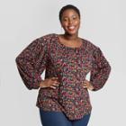 Women's Plus Size Floral Print Long Sleeve Knit Top - Ava & Viv 1x,