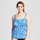 Costa Del Sol Women's Floral Print Plus Size Floral Tankini Top - Blue