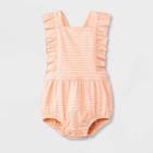 Baby Girls' Textured Knit Romper - Cat & Jack Peach Orange Newborn