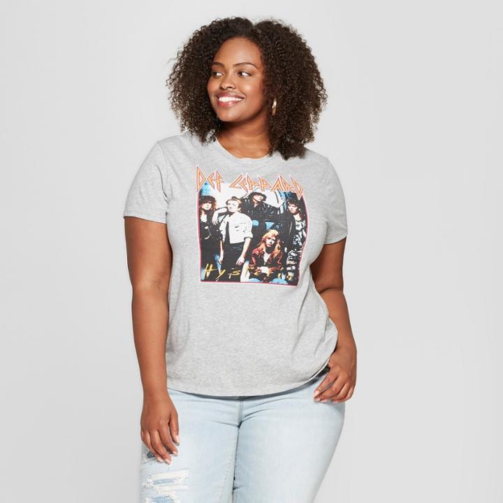 Junk Food Women's Plus Size Def Leppard Short Sleeve Graphic T-shirt - Heather Gray