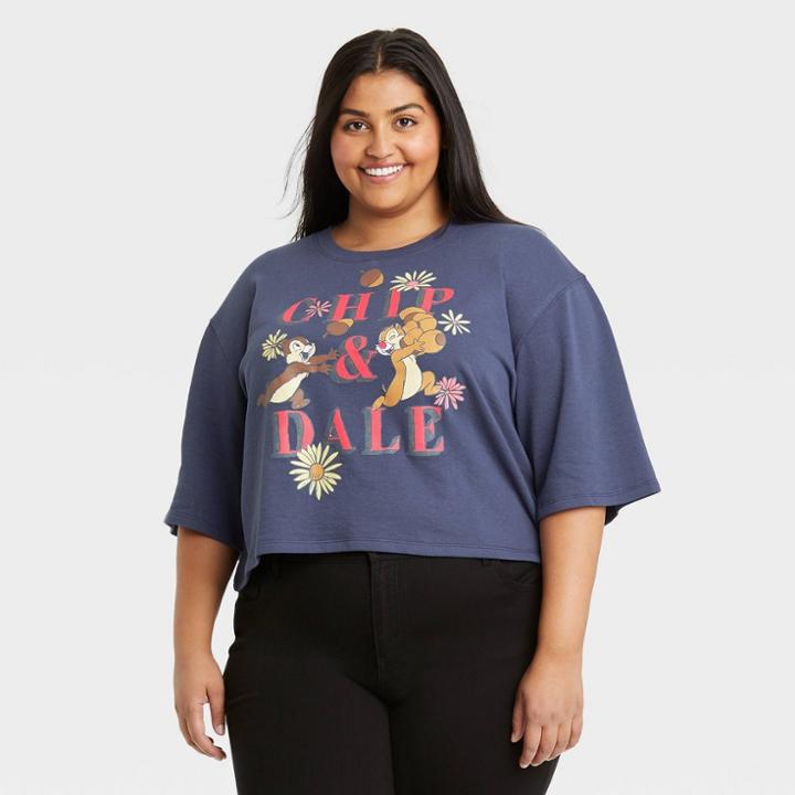 Women's Disney Plus Size Chip & Dale Short Sleeve Graphic T-shirt - Navy