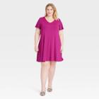 Women's Plus Size Flutter Sleeve Knit Dress - Ava & Viv Purple X