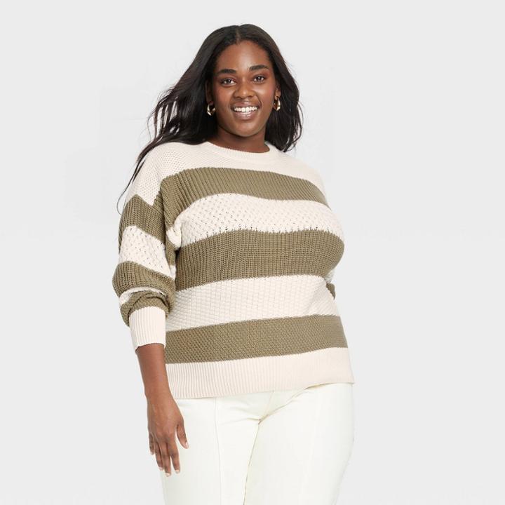 Women's Plus Size Crewneck Pullover Sweater - A New Day Olive Green
