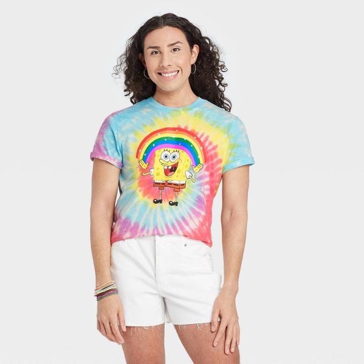 Pride Gender Inclusive Adult Spongebob Squarepants Tie-dye Short Sleeve Graphic T-shirt -